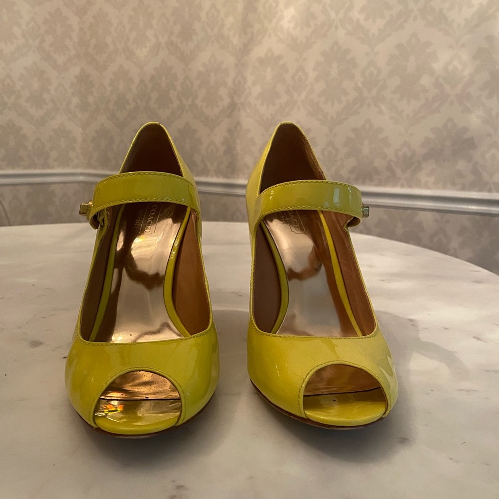 Coach neon patent leather wedge
